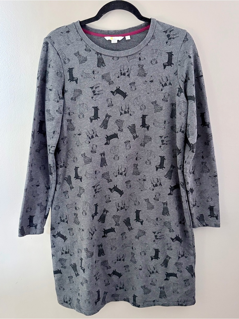 Boden Dog Print Sweatshirt Dress Gray Size US 8R Long Sleeve Cotton French Terry